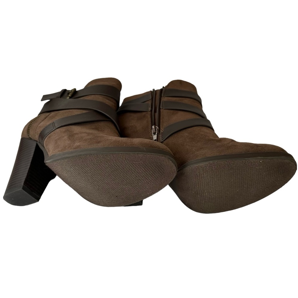Charlotte Russ Brown Block Heel Ankle Boots Women’s 9.5 Faux Suede Faux Leather - Picture 3 of 11